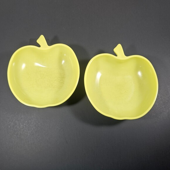 Vtg MCM Hazel Atlas Milk Glass Set Green Apple Salad Bowls Set of 2 - Picture 1 of 4
